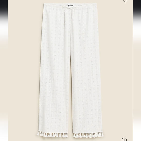 J. Crew Pants - NWOT J. Crew White Eyelet Beach Pant with Tassles M